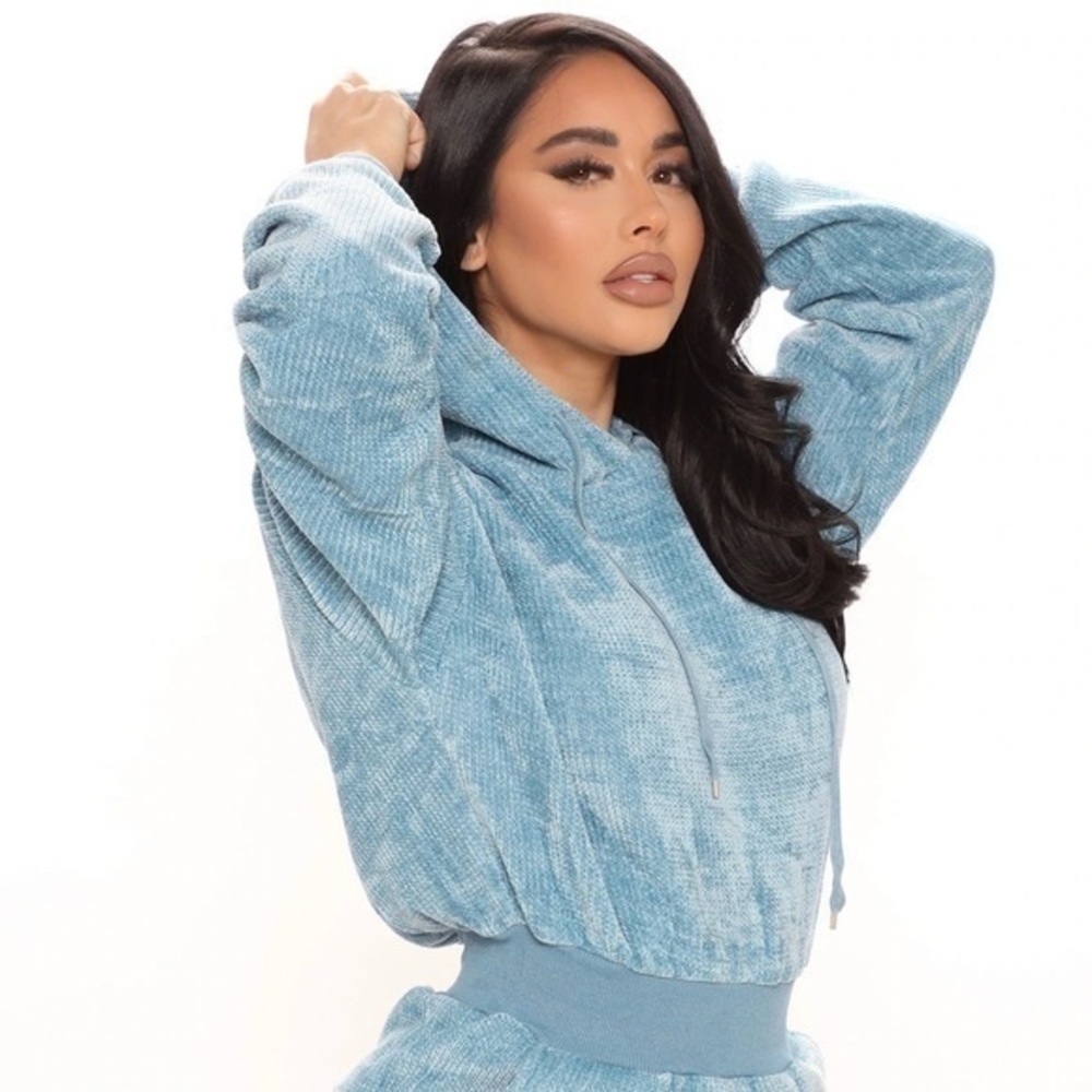 Fashion Nova Weekend Vibe Chenille Sweatshirt Dress - Blue